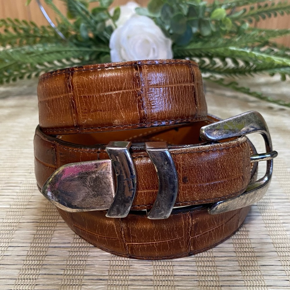 VTG Brighton Onyx Brown Leather Belt USA - 36